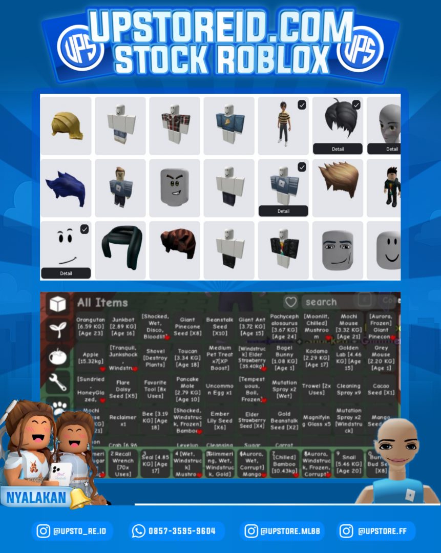 RBX004 - PETS: ORANGUTAN 6.59KG, CRAB 6.96KG, BLUEBIRD 9.34KG + RARE SEEDS BUNDLE | ROBLOX GROW A GARDEN - Spec Image