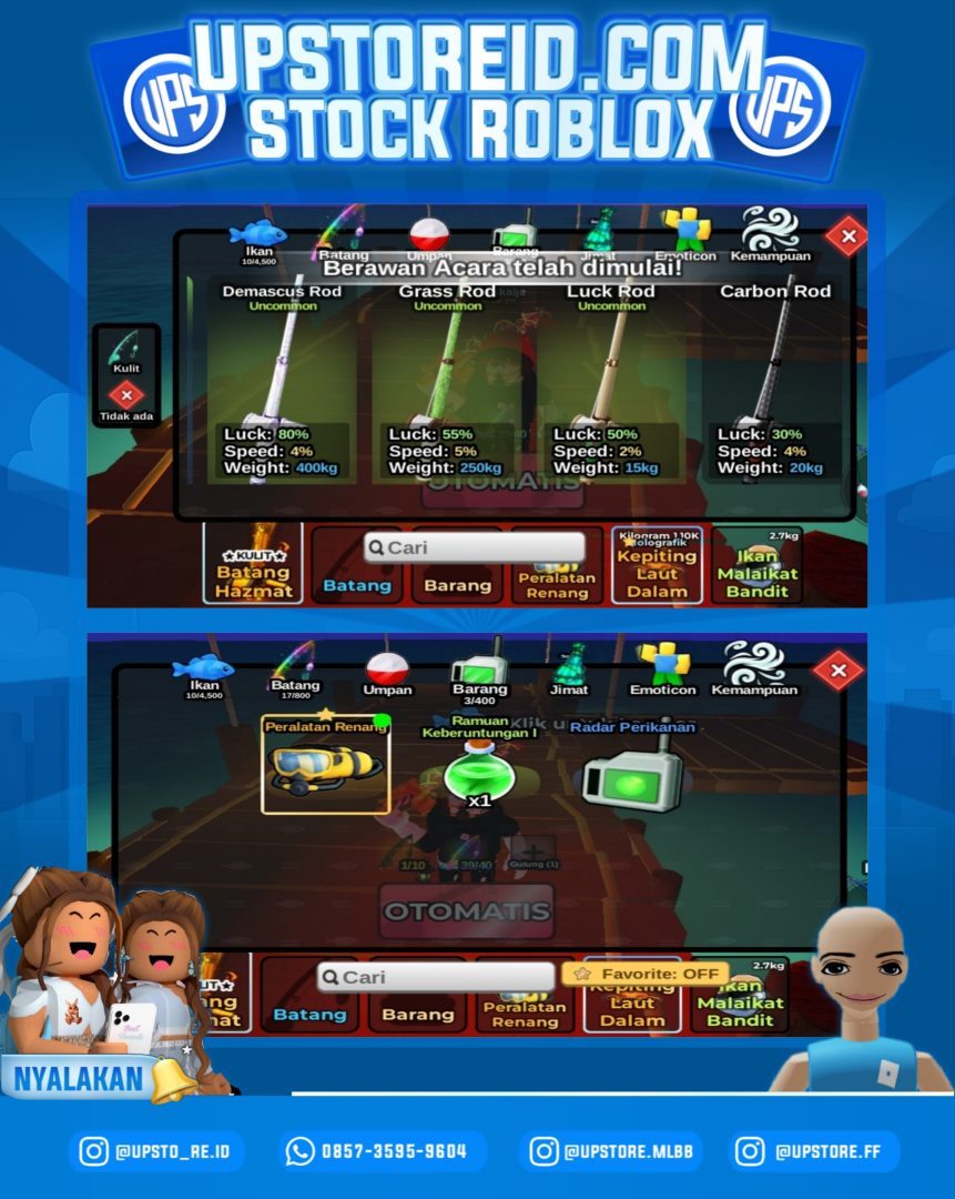 RBX011 - Lv211, 1.11M, HAZMAT ROD ( BATANG ), STEAMPUNK ROD ( BATANG ), LUCKY ROD ( BATANG ), DLL | ROBLOX FISH IT  - Spec Image